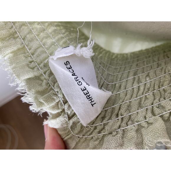 Three Graces Sage Green Smocked Maxi Linen Dress Sz10 - Picture 3 of 3